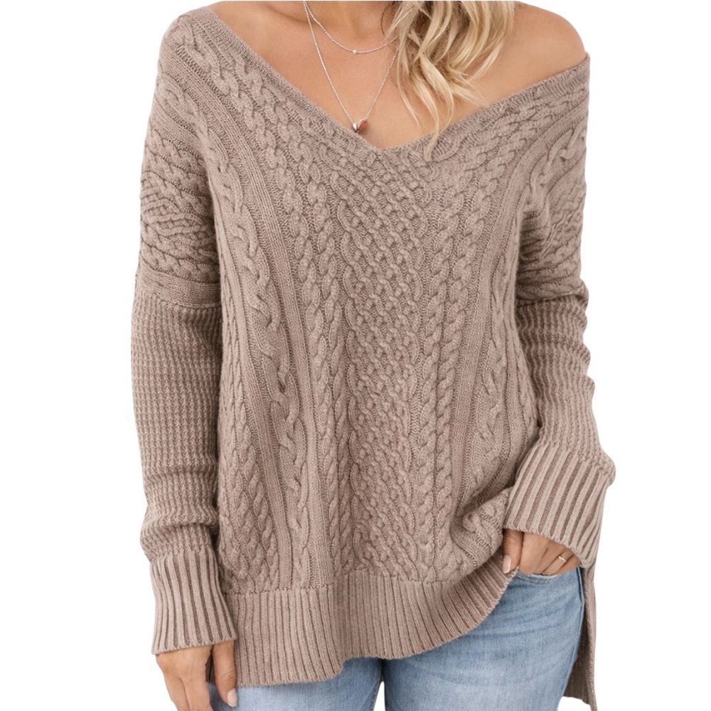By Together Hideaway Cable Knit Taupe Blush Tunic S/M